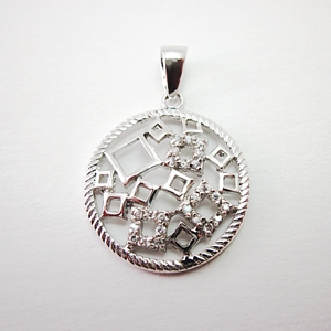 Multi-squares w/CZs in Round Sterling Pendant
